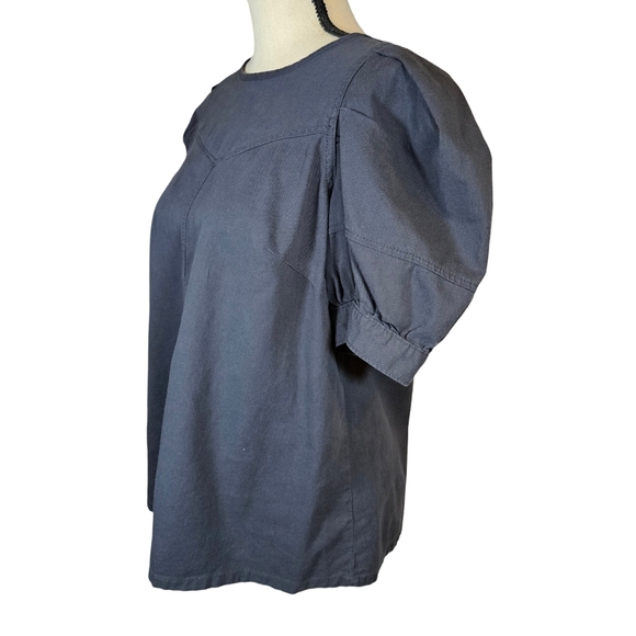 Universal Thread Puff Sleeve Denim Blouse, Black, Small - Picture 3 of 14